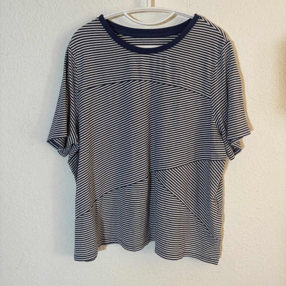 AnyBody Striped Short Sleeve Top Womens XL Navy White